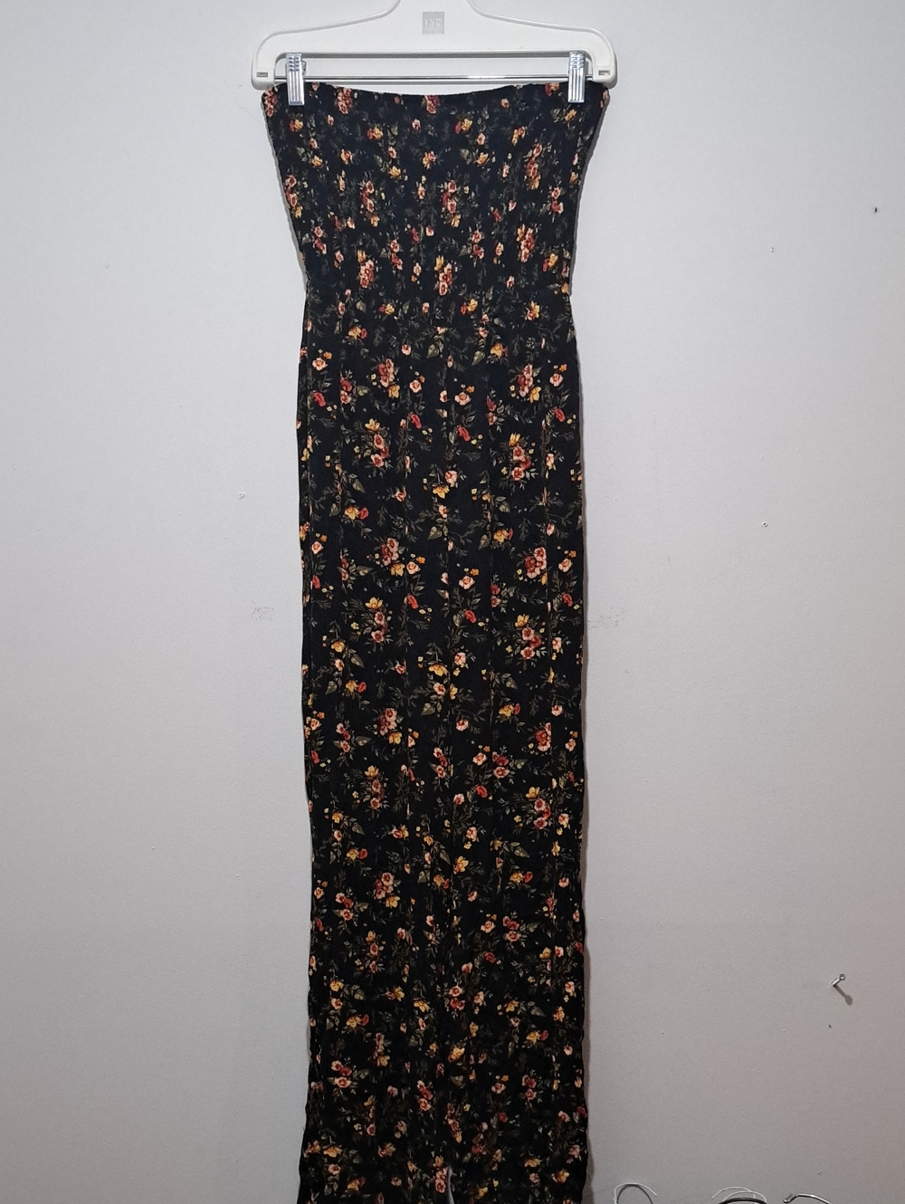 Strapless Black Floral Maxi Jumpsuit